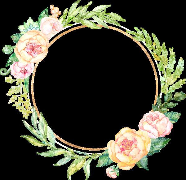 清新淡粉色花朵手绘花环装饰元素