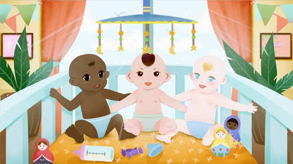 卡通宝宝消除种族歧视温馨