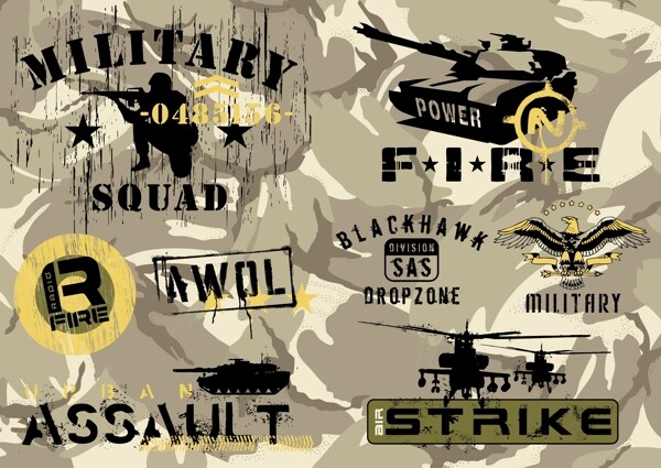 军事系列创意印花图案设计