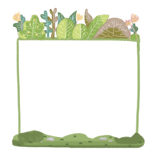 卡通绿色植物的边框免抠图