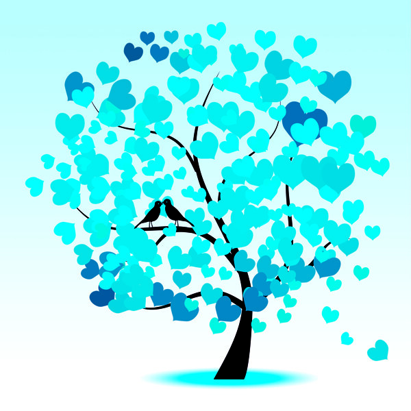 蓝色爱心树装饰画