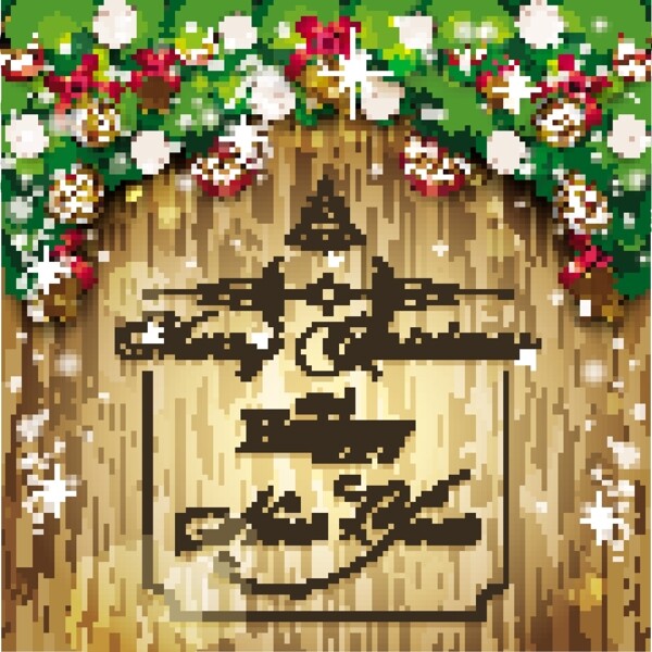 圣诞节木纹装饰海报图片