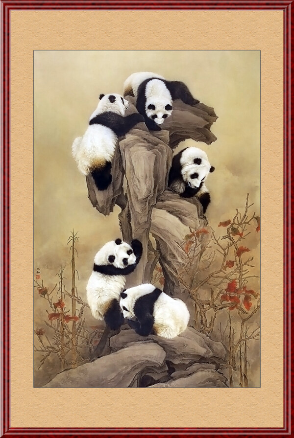 工笔画熊猫图片