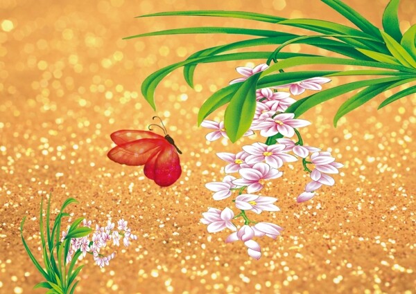 现代蝴蝶兰蝶恋花水晶背景墙素材模板