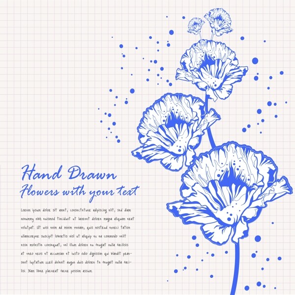 矢量手绘线稿花朵卡片背景