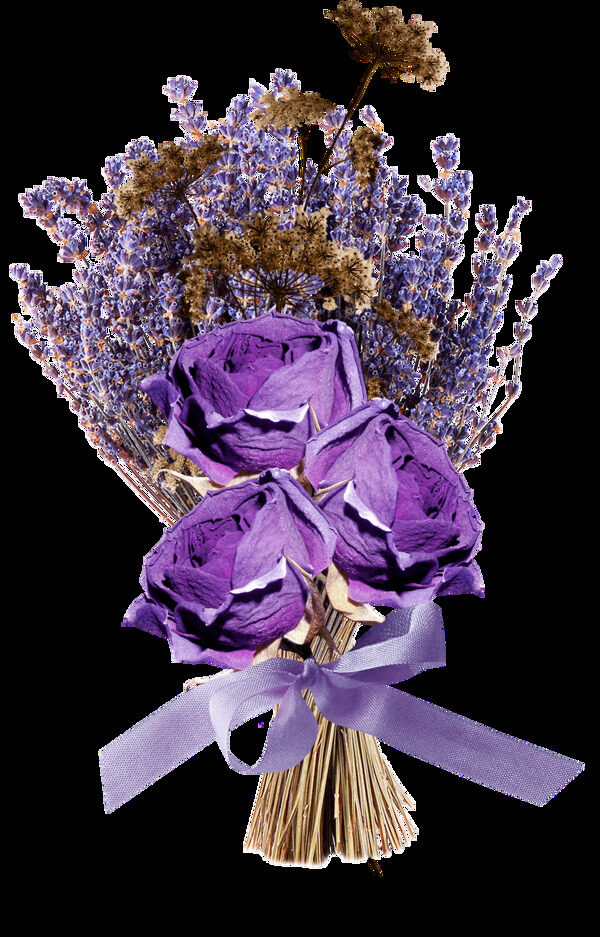 简单彩绘紫色干花花束png透明素材
