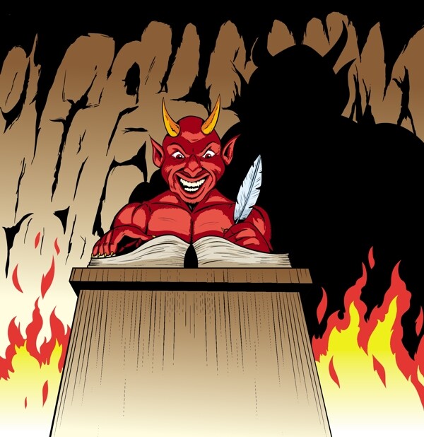 卡通魔鬼与火焰