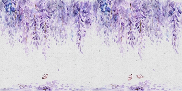 淡紫色水彩植物背景墙画