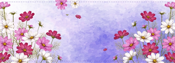浪漫水彩手绘植物花朵banner背景