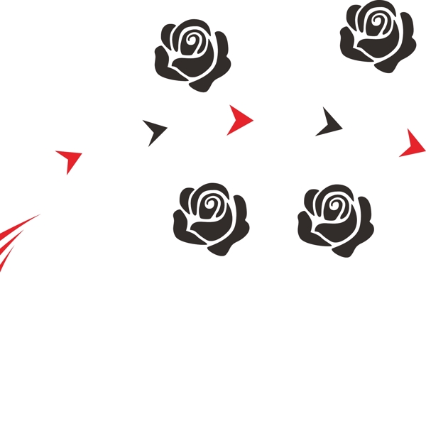 玫瑰装饰卡通纸飞机素材源文件