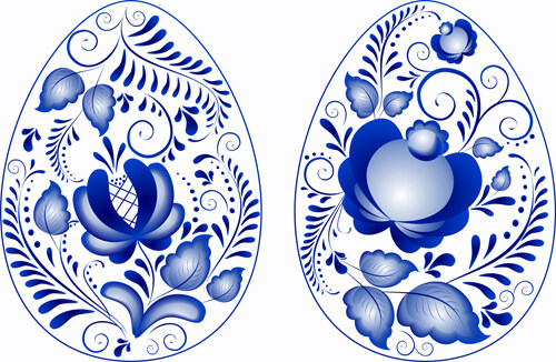 蓝色的花的复活节彩蛋矢量素材
