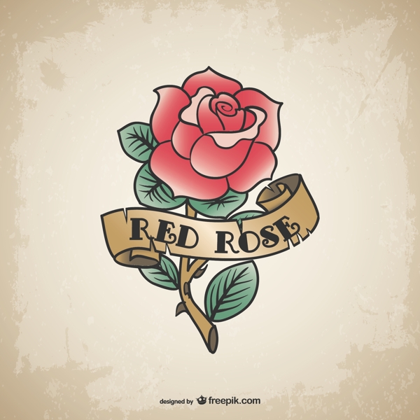 复古红玫瑰纹身