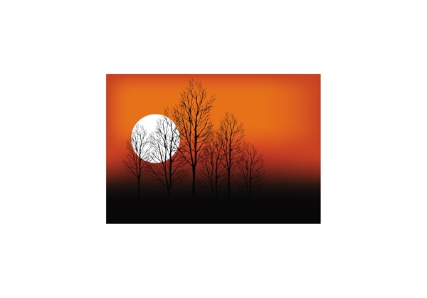 日落黄昏的月亮树矢量