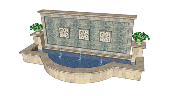 现代化喷泉景观墙SU草图skp模型