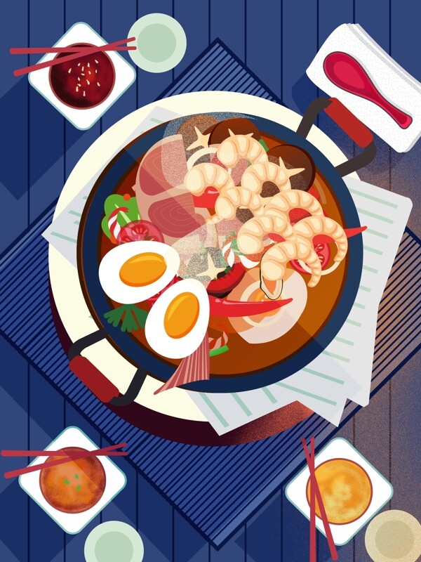 美食冬季火锅寿喜锅细腻写实插画