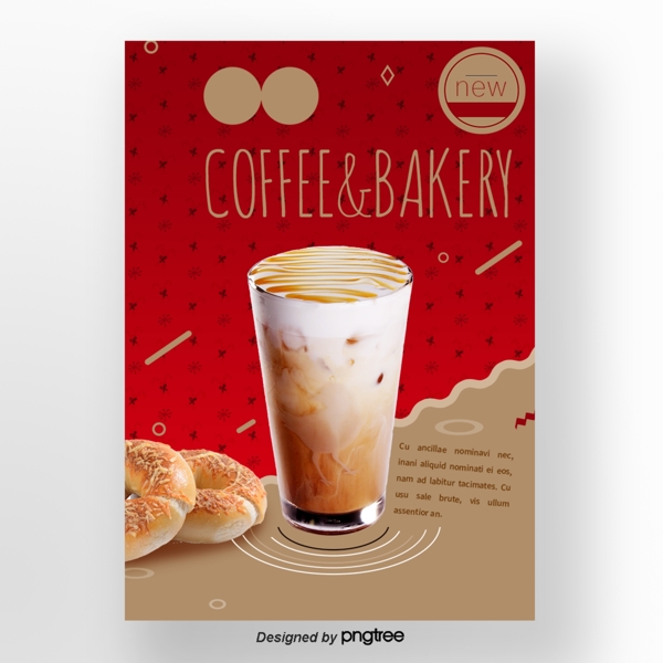 红色褐色咖啡甜甜圈冬季甜味食品海报