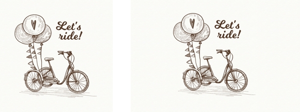 手绘老式自行车和气球