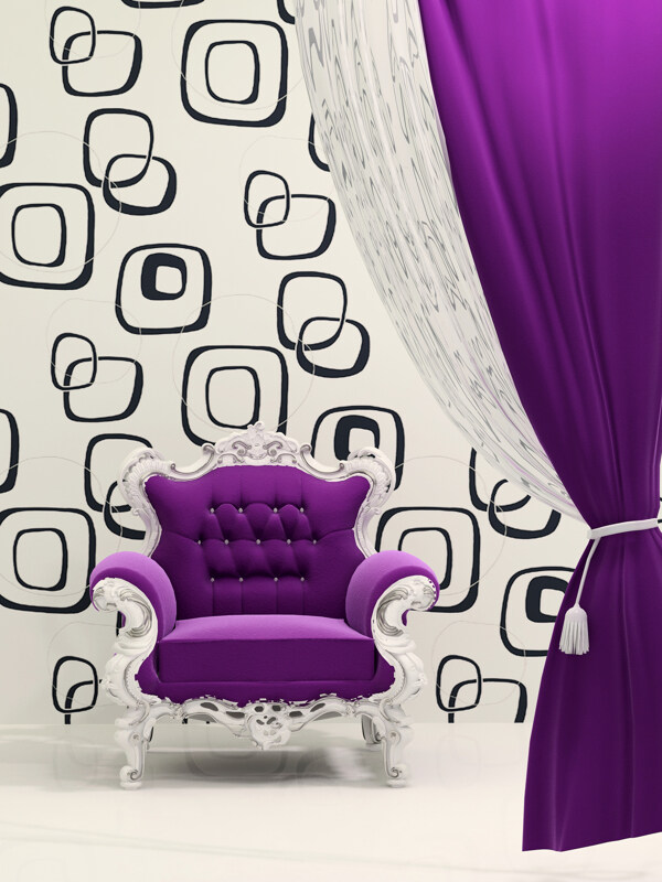 清新淡雅紫色沙发窗帘墙壁室内设计图片