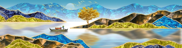 新中式金色鎏金风景山水装饰画