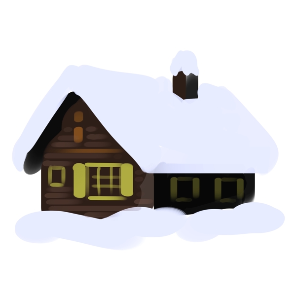 手绘落雪的房子插画