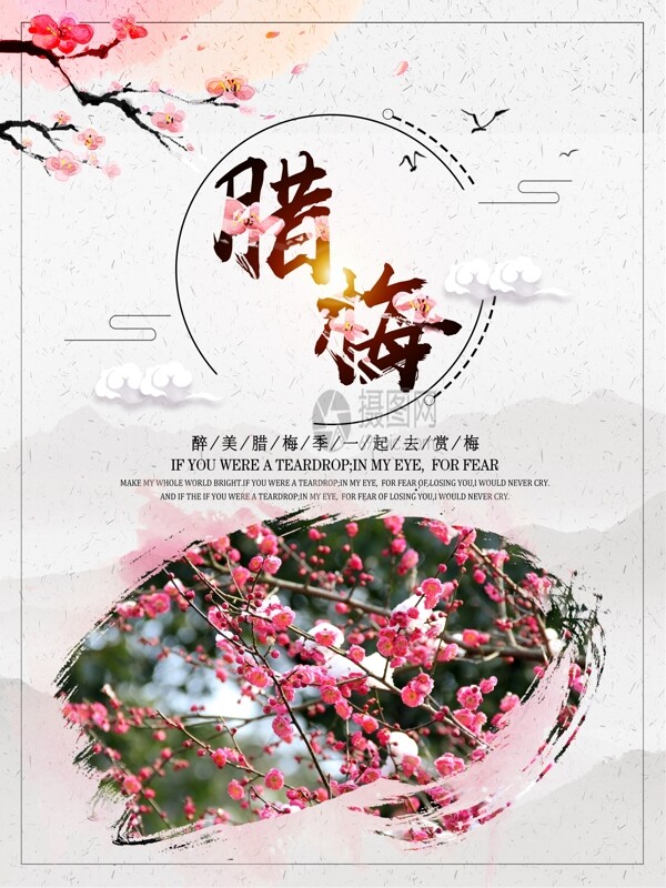 中国彩色水墨腊梅海报