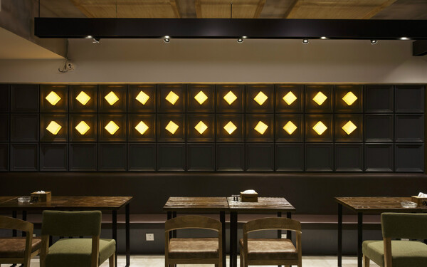 现代时尚黑色格子背景墙餐厅工装装修效果图