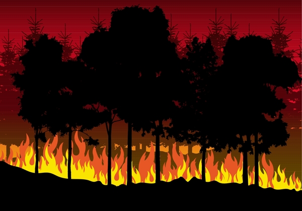 火烧树林矢量素材