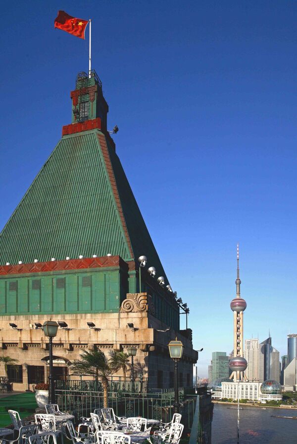 上海和平饭店的屋顶和屋顶花园图片