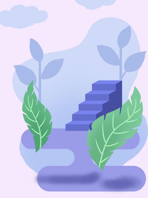 创意彩绘春季楼梯绿叶背景设计