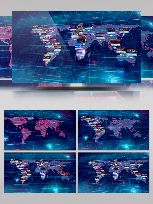 现代化商务网络科技效果渲染分析世界地图标识模板