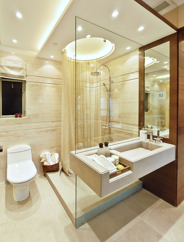 现代简约浴室玻璃隔断室内装修效果图