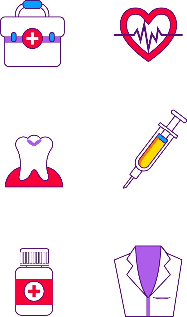 各种医学常用图标医药箱心率牙齿针药瓶图标