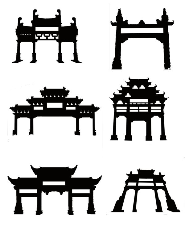 中国传统建筑牌楼牌坊剪影简约