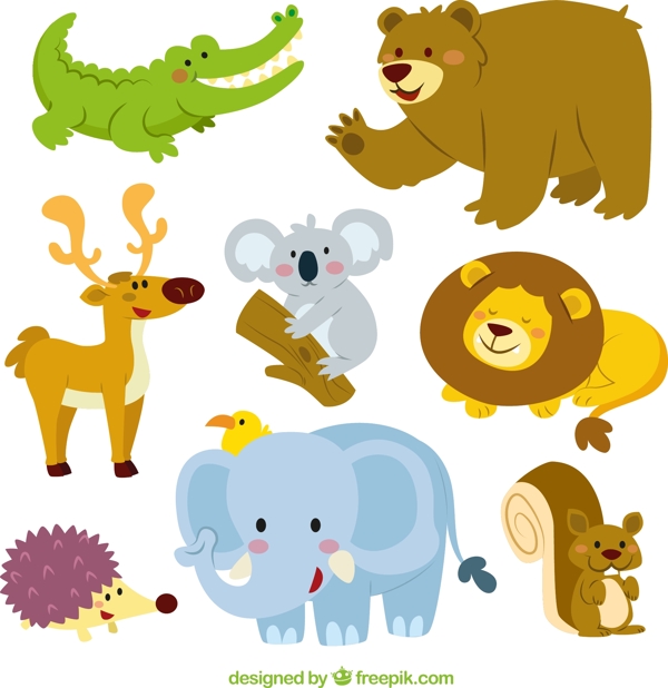 9款卡通可爱动物设计矢量图