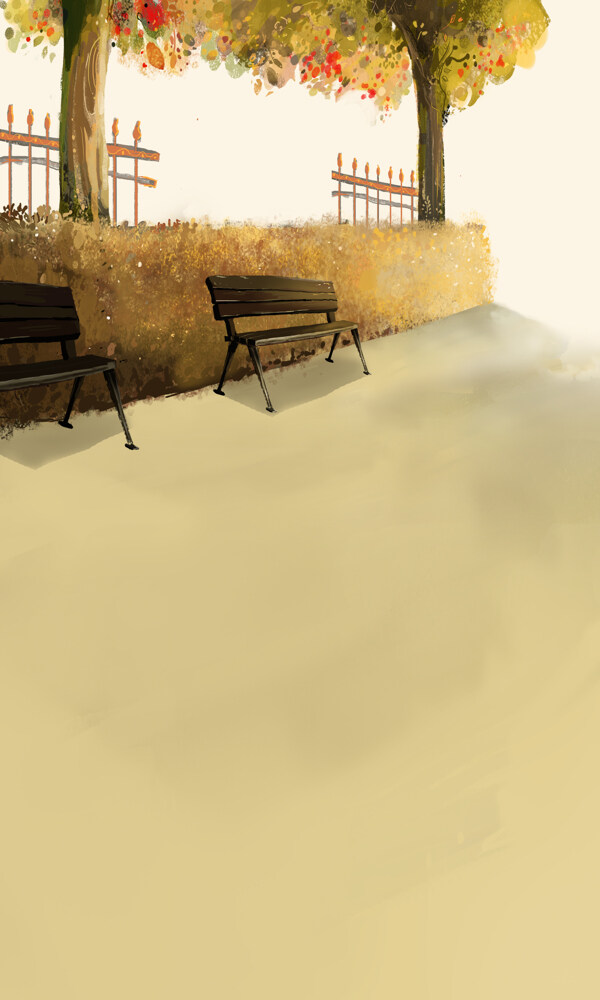 公园里的长椅插画影楼摄影背景图片