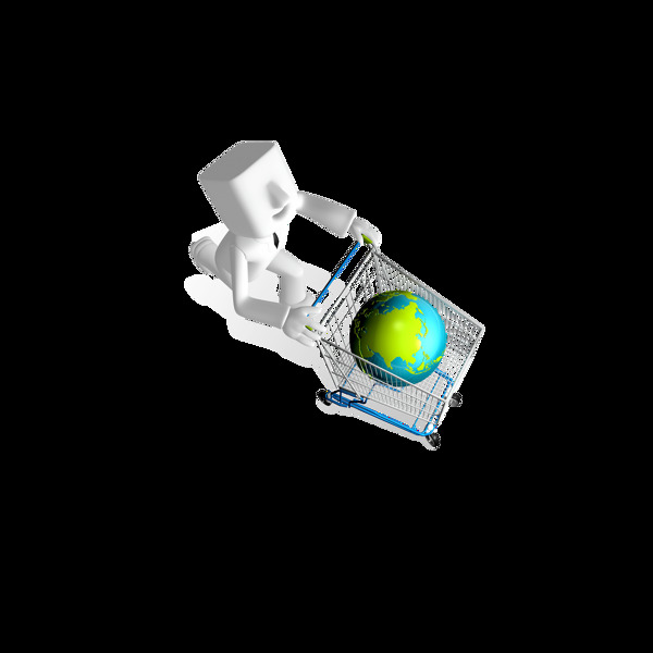 卡通3d小人购物车元素