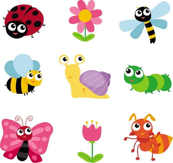 昆虫和花卉矢量图片