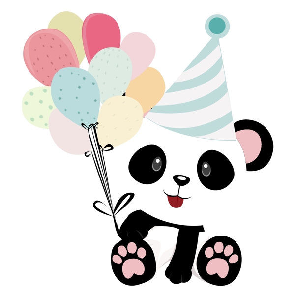 呆萌可爱拿着气球过生日的熊猫可商用元素