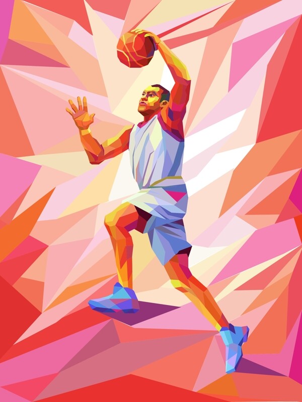 运动篮球灌篮趋势菱角渐明几何矢量插画