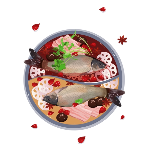 卡通手绘一锅鱼美食设计