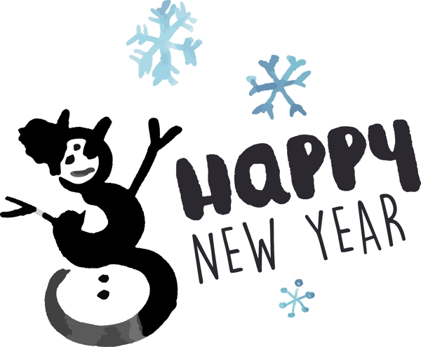 开心的雪人新年快乐卡通矢量图标素材