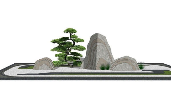 中式片石小景SU模型图片