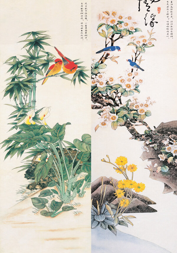中式花鸟单扇移门图案
