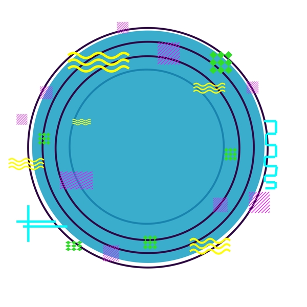 蓝色圆圈孟菲斯效果素材纹理边框可商用