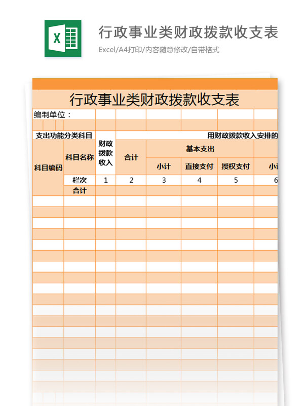 行政事业类财政拨款收支表excel模板