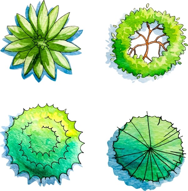 手绘绿色园林植物图标