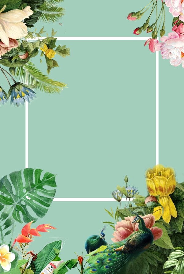 绿色小清新花卉海报背景素材
