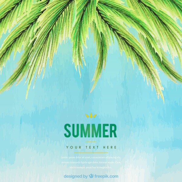 清新彩绘夏季椰子树叶夏季促销海报