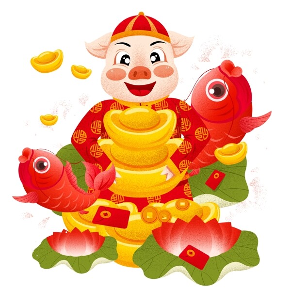 中国风金猪送福插画元素