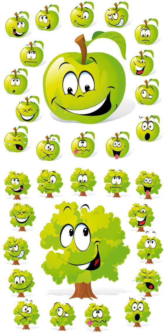 各种卡通表情苹果小树